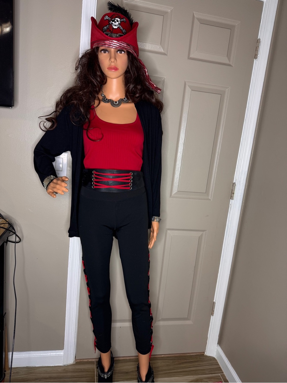 Women's Red & Black Pirate outfit. Great for Halloween or themed parties.